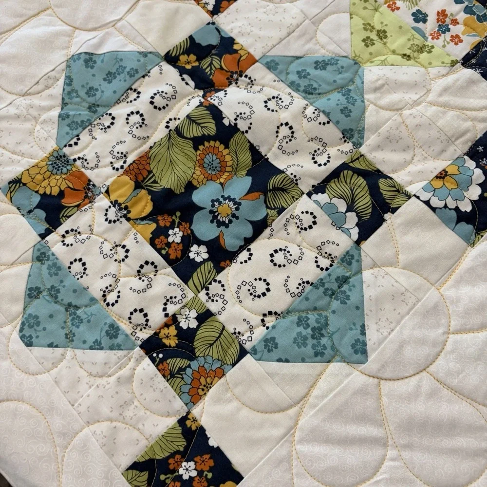 Handmade Patchwork Floral Quilt 48x64 Cottagecore Farmhouse